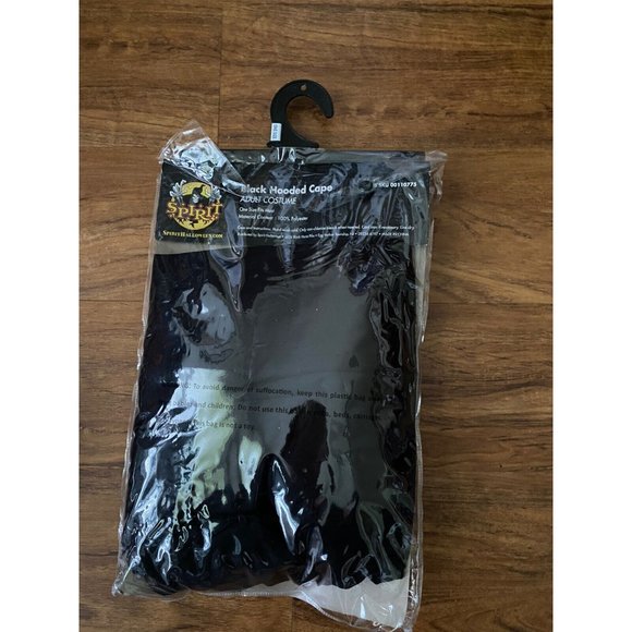 Spirit Halloween Adult Black Hooded Cape Costume One Size Fits Most Cloak NIB‎ - Picture 6 of 12